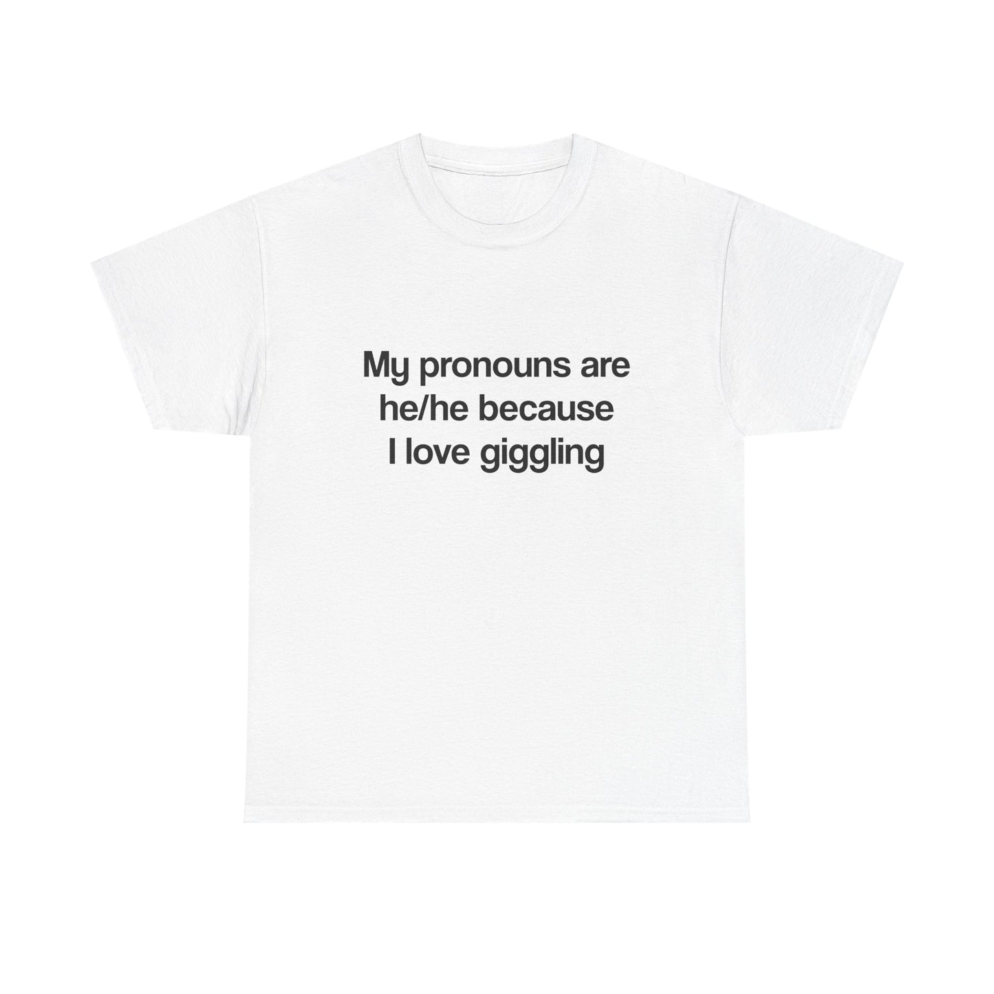My pronouns are he/he because I love giggling